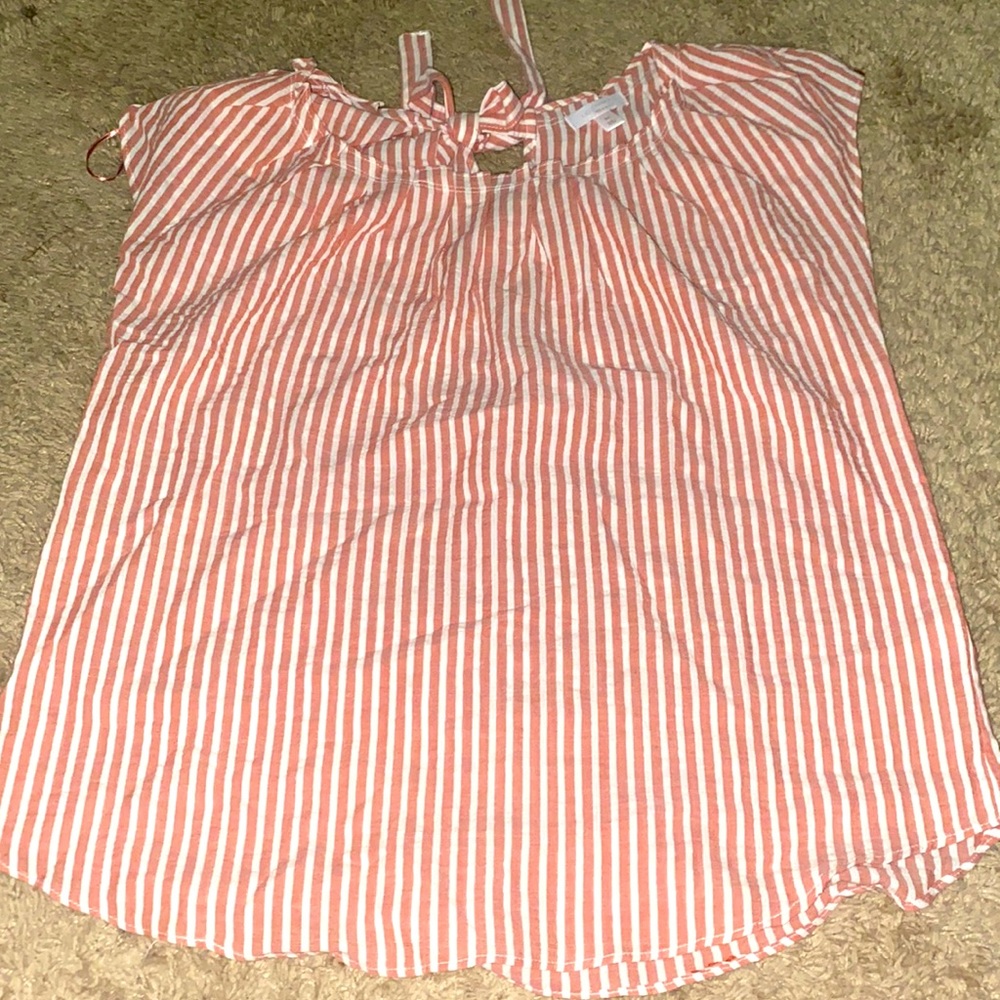 Peach and white striped baby doll tank top. Ties in the back.